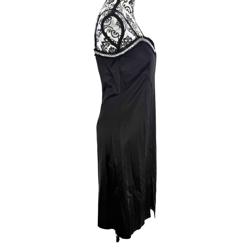 Roman Vintage Y2K 2005 Black Satin V-Sewn Waist Beaded Sweetheart Neck Dress, 42 - Picture 8 of 12